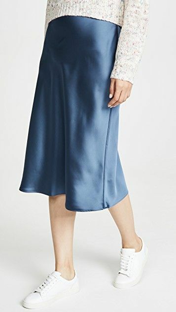 CLUB MONACO Trycia blue satin skirt (sz 4), bias cut midi slip