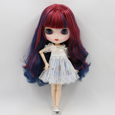 12'' Blythe factory Doll Red mix Blue hair Matte face 1/6 bjd Custom Carved lips