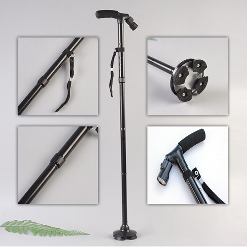 FOLDABLE WALKING STICK WITH LED LIGHT DISABILITY HEAVY DUTY CANE TORCH ALUMINIUM - Picture 18 of 24