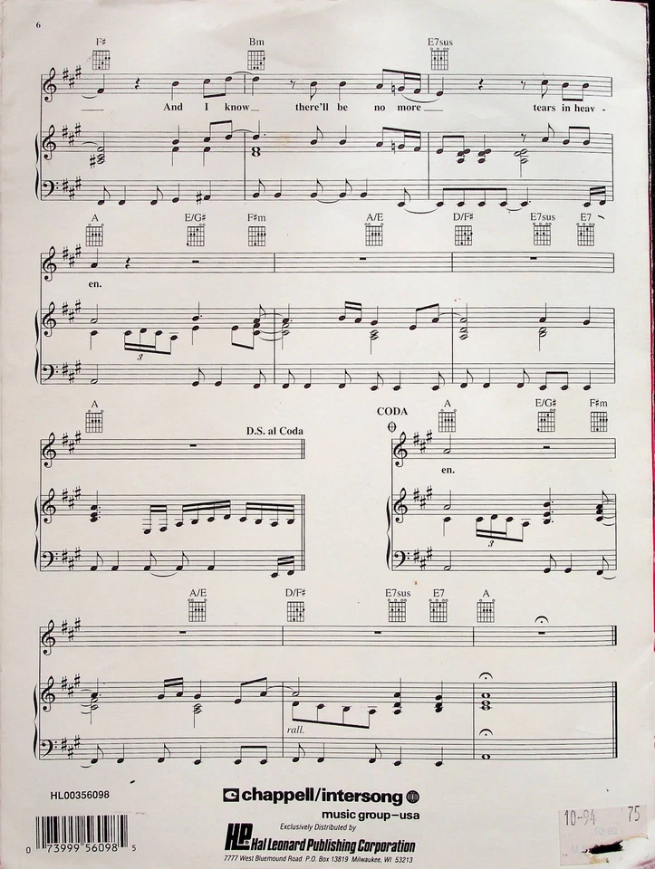 Eric Clapton Tears In Heaven Sheet Music Song Book - Image 3 of 3