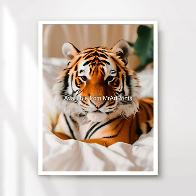 Schlafzimmer niedlich Kunst gemütlich schlafender Tiger Schlaf Druck Poster Wandbild Kinderzimmer
