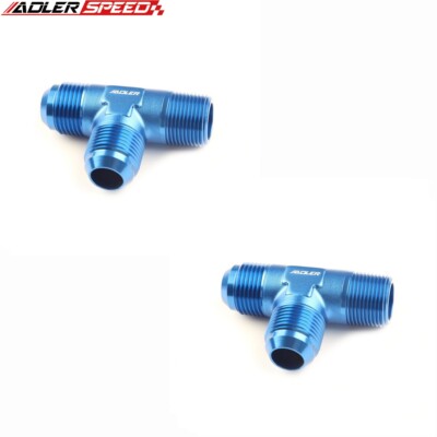 US SHIP 2x -12AN to AN12 to 3/4'' NPT Male Pipe Tee T-piece Fitting Adapter Blue
