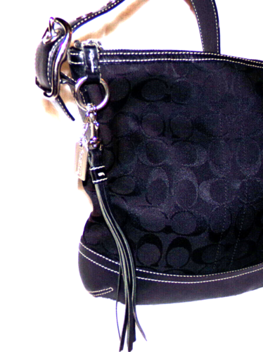 vtg y2k 9362 COACH black C leather slim Silver shoulder bag purse file wristlet - Picture 6 of 12