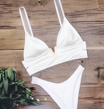 Victoria's Secret V-Hardware Bralette Bikini set rhinestones white gold swim