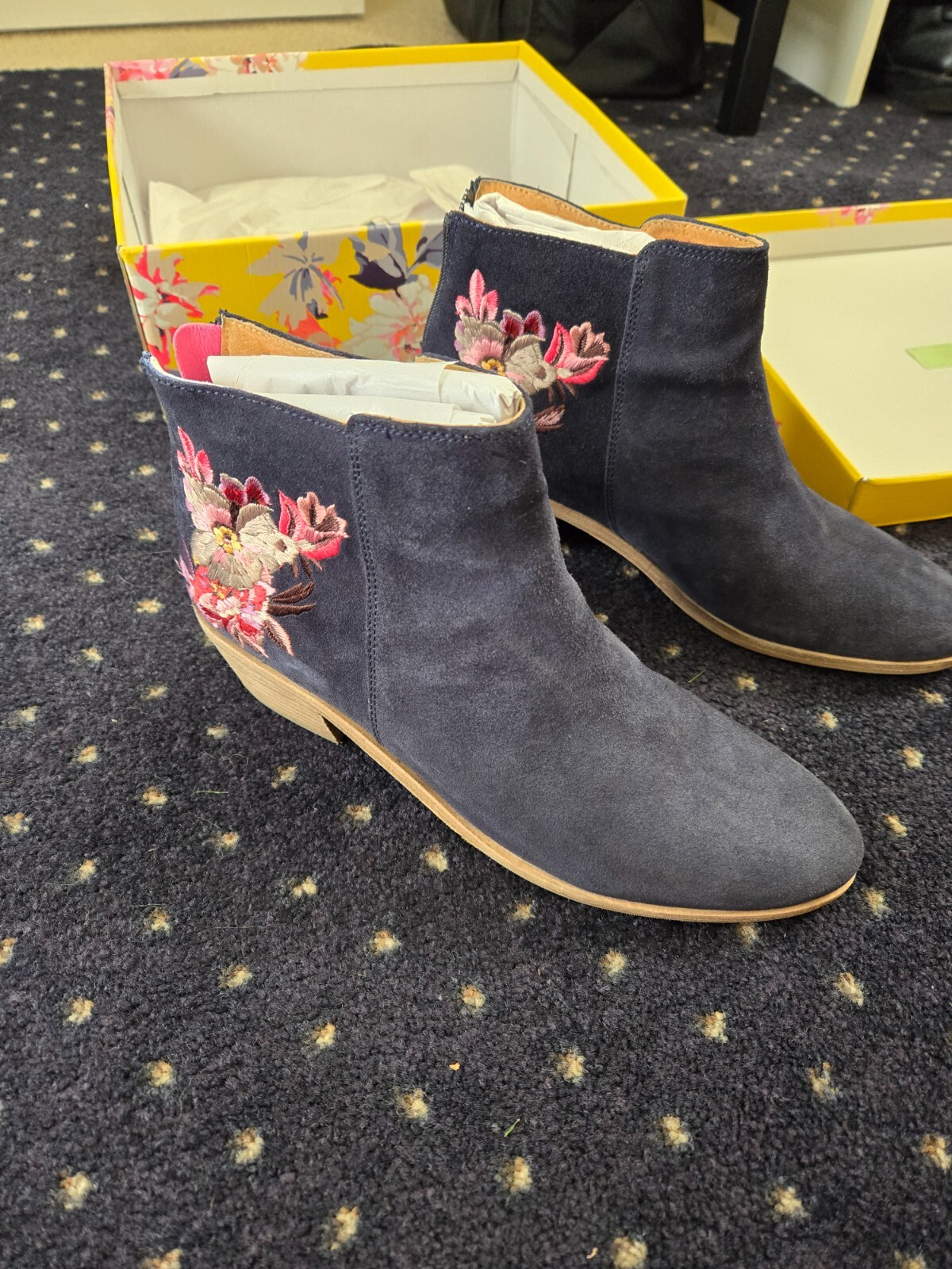 Joules Floral Embroidered Suede Boots- US 9 - image 3
