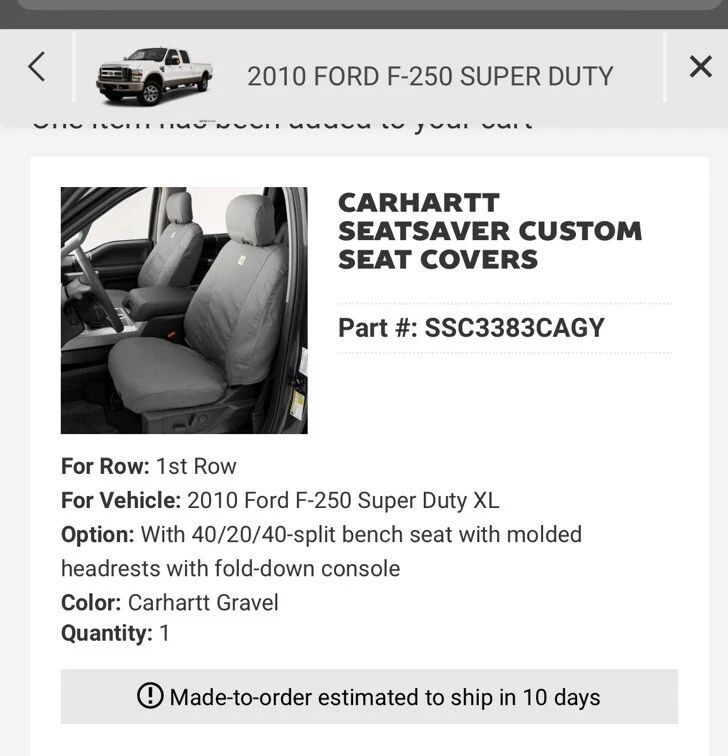 2008-2010 Ford F250 Front Seat Carrhart Seat Saver - Image 3 of 3