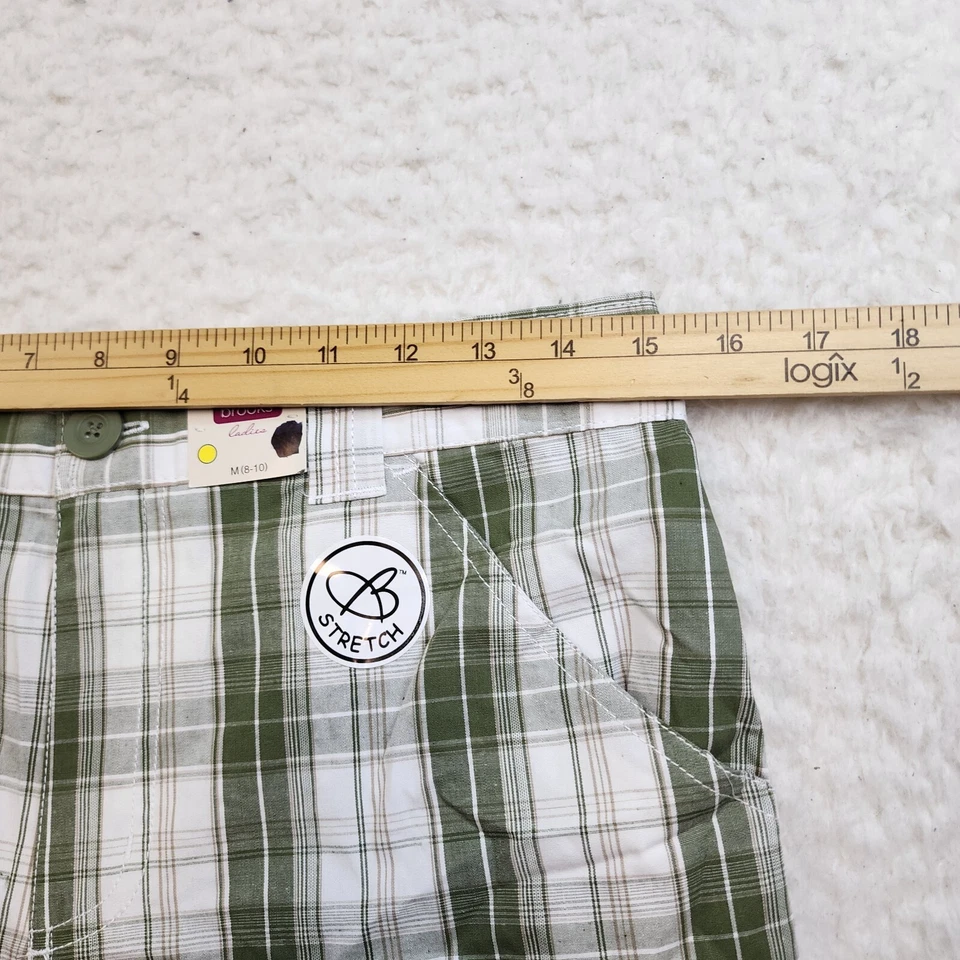 Новый Bobbie Brooks Бермуды шорты M 8-10 зеленый белый клетку эластичной гольф лето - Изображение 4 из 4