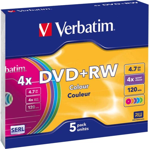 5 DVD+RW VERBATIM VIERGE    4.7 GB 120 min couleur