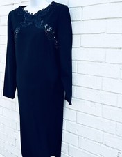 Vintage Carolina Herrera Black Sequin Embellished Shift Dress Medium