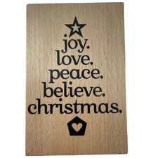 Word Tree Joy Love Peace Believe Christmas Rubber Stamp Hampton Art PS0690 2012