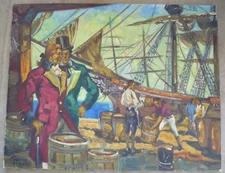 FRANK BOWERS, LISTED, SUPERB COLORISM BUCCANEERS OIL PAINTING CALIFORNIA MODERN