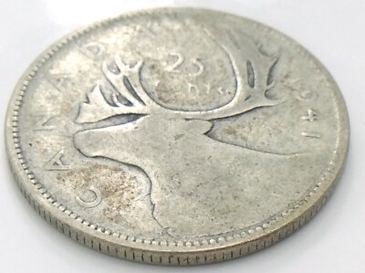 1941 Canada Twenty Five 25 Cent Silver Quarter Circulated George