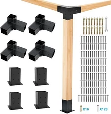 Pergola Brackets Kit 4x4(Actual: 3.5''x3.5'') 3-Way with Hardware for Gazebos