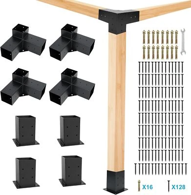 BETTER-AUTOPARTS Pergola Brackets Kit 4x4(Actual: 3.5''x3.5'') 3-Way with Hardware for Gazebos