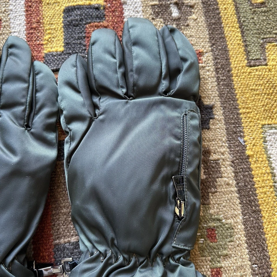 Guantes de esquí Prada FW2009 con ribete de cuero talla 8,5 - verde pino Foto 3 de 4