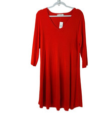 Ann Taylor Loft A Line Sweater Dress Size M Orange V Neck 3/4 Sleeve NWT