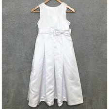 LanTing Bride Formal Dress Girls 10/12 M/L White Satin Bow Flower Girl Communion