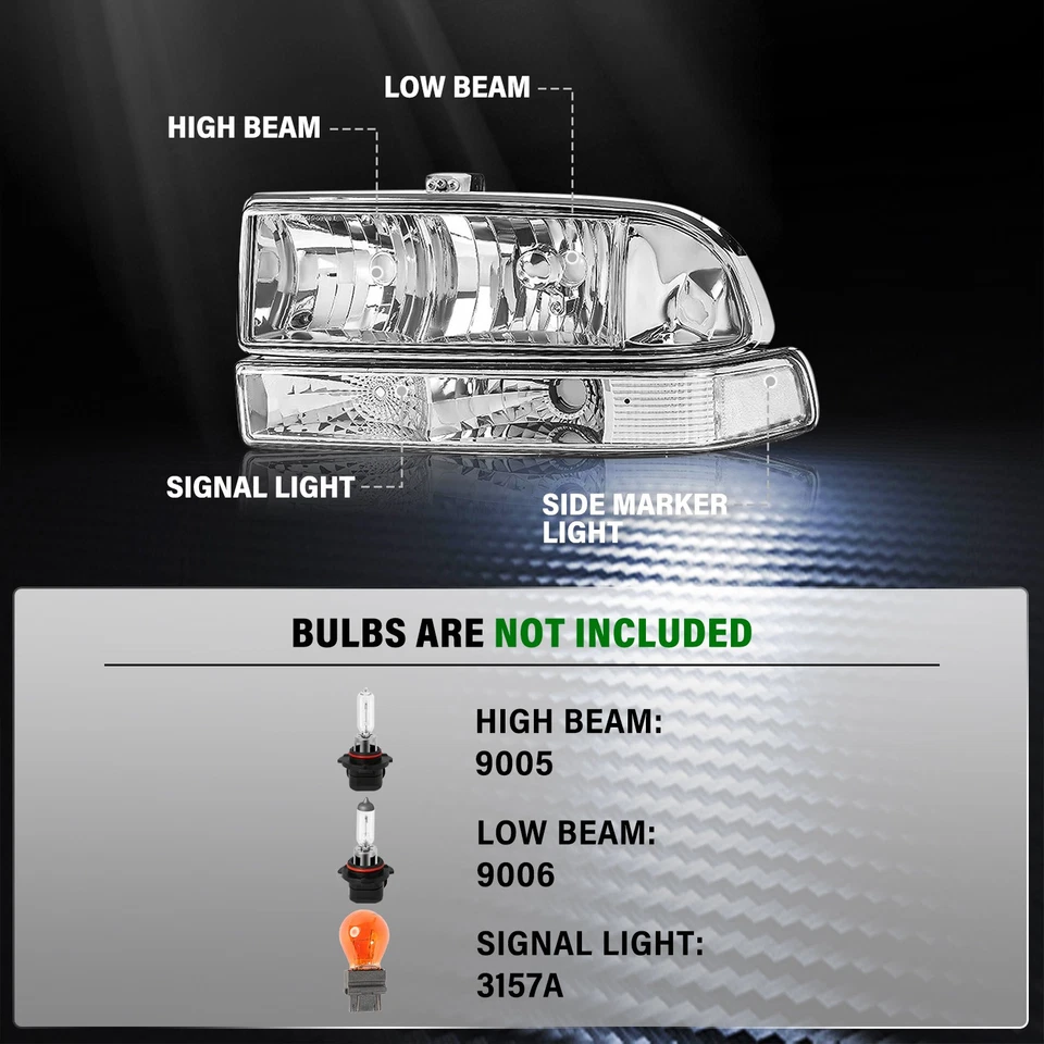  Пара хромированных/прозрачных фар для бампера пикапа Chevy S10 1998-2004 годов выпуска - Изображение 3 из 4