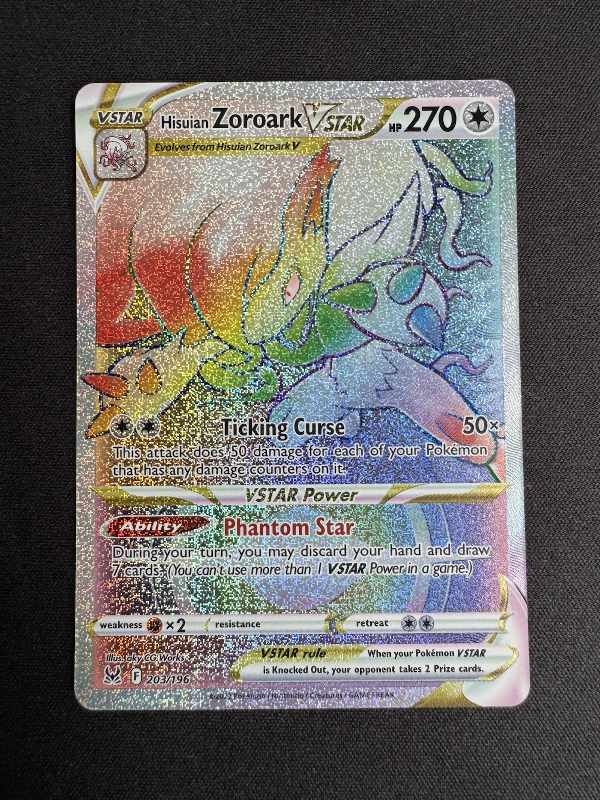 Hisuian Zoroark VSTAR Full Art Holo Secret Rare 203/196 Lost Origin Eng