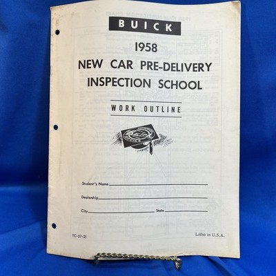 Buick 1958 New Car Pre-delivery Inspection School Work Outline TC-57-21