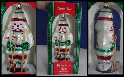 NOS European Blown Glass Santa's Best Nutcracker w Snow Skis Poles Xmas Ornament