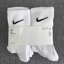 NWT Kids Nike White Cushioned Crew Black Dry Fit Logo Socks Sz 8-11 MG15