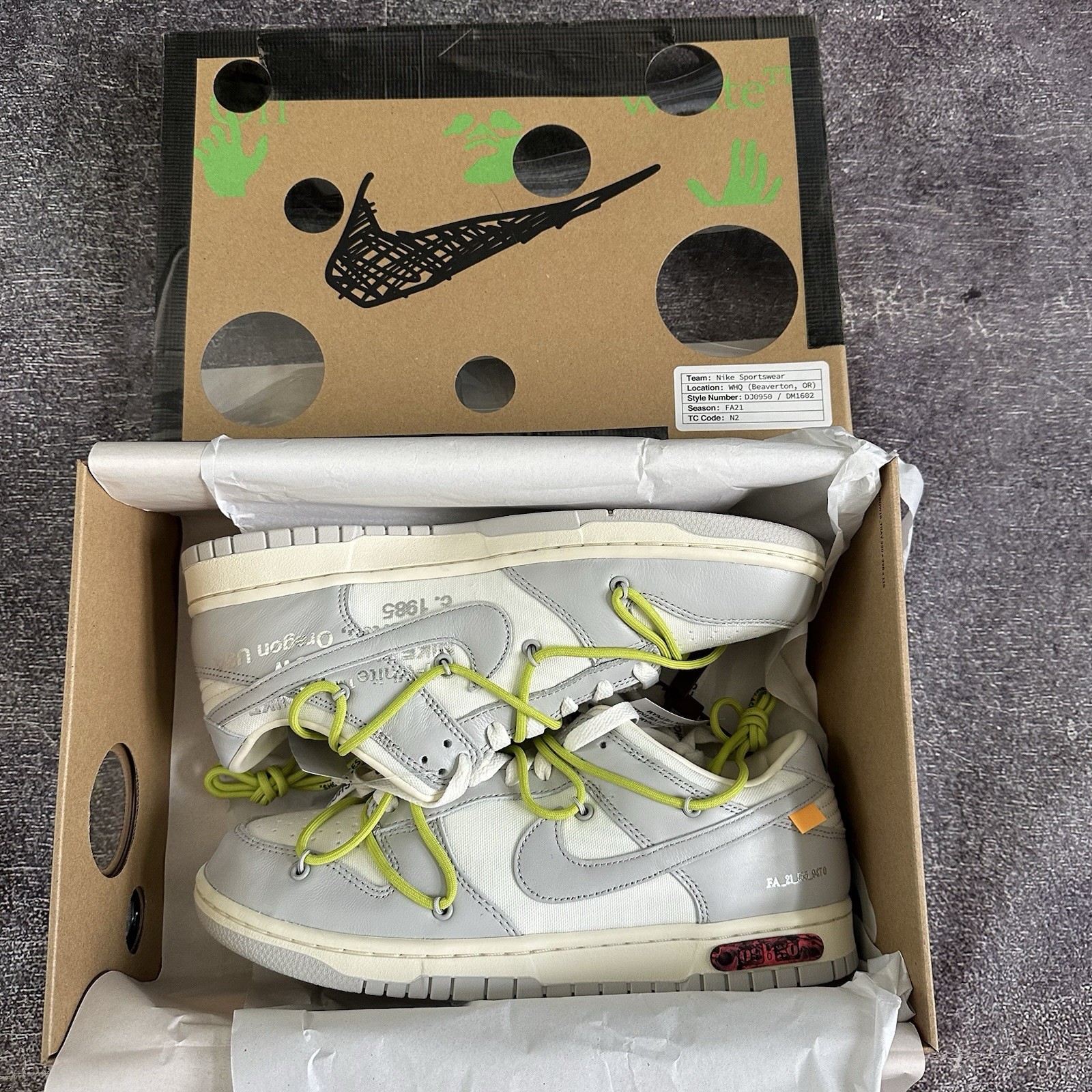 OFF WHITE X NIKE DS 2021 Nike X Off White Dunk Low lotto 8 vele grigio naturale taglia 9 5 (DM1602 106)