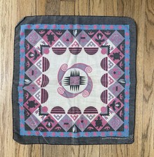 SOUTHWEST BANDANA Vtg 80s Black White Pink Blue USA Handkerchief RN 15187 FADED