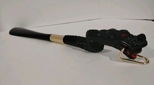 Vintage Japanese Dragon Shoe Horn Red Rhinestone Eyes Black Gold Tone Accent 12"