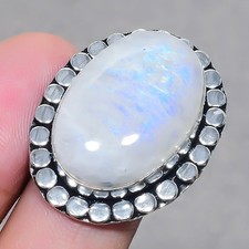 Rainbow Moonstone Oval Shape Gemstone Handmade Adjustable Jewelry Ring SR 2428