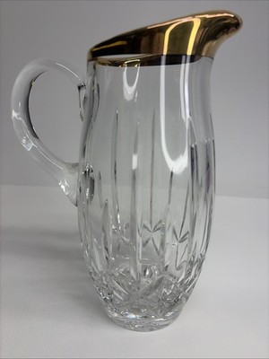 BLOCK Crystal Newport 40 oz Pitcher Signed w/ Gold Rim Vintage
