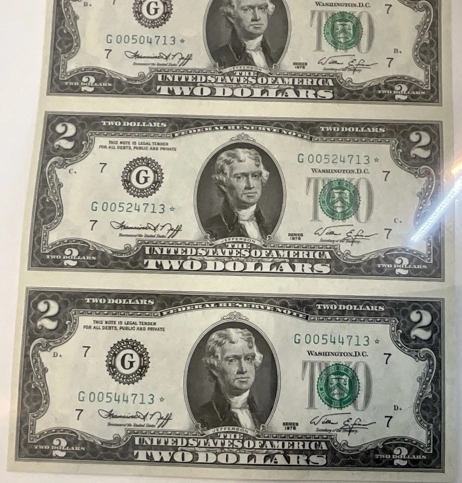 1976 $2 Federal Reserve Note Uncut Sheet of 4 Star Notes PCGS 66 PPQ GEM UNC - Image 4 of 4
