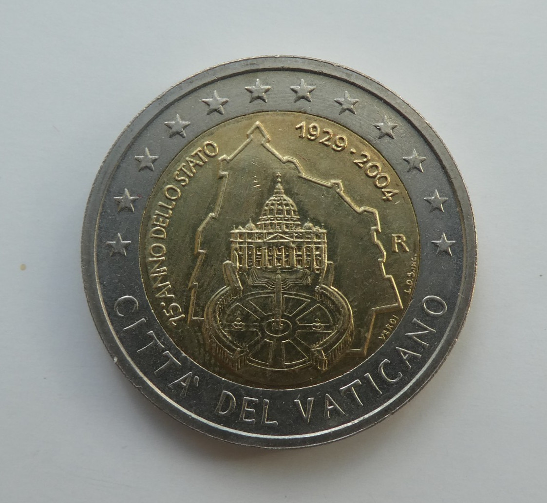 Vatican, 2 euros, 75. Années de fondation de la Cité du Vatican, 2004,...