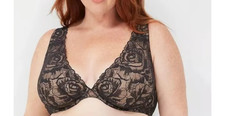 NEW~ CACIQUE Size 42DDD Black Lace Unlined Pl...