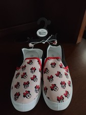 Disney Minnie Mouse Slip On Canvas Sneakers Girls Size 3 Pink Hair Bow Face Shot