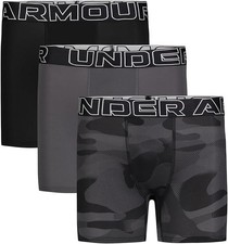 Under Armour Boys' 3-Pack Performance Boxer Briefs Black/Grey/Camo Youth Large