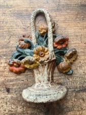 Original Paint! Antique Cast iron Door Stopper flower basket Hubley?