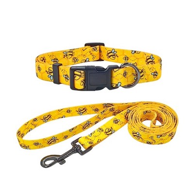 Dog Collar Leash Combo Set Adjustable Collar and 5 ft Matching Leash for Medi...