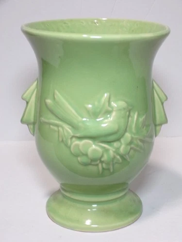 McCoy Pottery USA Mint Green Bird Berries Leaves Vase Planter 8" 070825WT2
