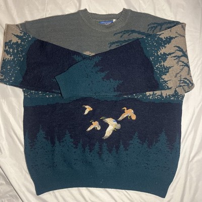 Pendleton Vintage Scenic Forest Wool Knit Pullover Sweater Mallard Ducks USA XL