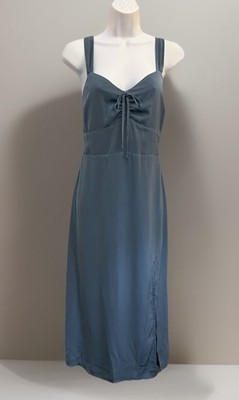 abercrombie cinched sleeve midi dress Abercrombie & Fitch Abercrombie & Fitch Women's Ruched Puff Sleeve Poplin Midi Dress | Women's Clearance