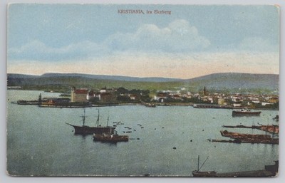 Kristiania; Hafenblick vom Ekeberg Oslo Norwegen Vintage Postkarte Mittet Nr 2