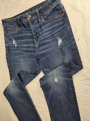 American Eagle Mens 34x30 Relaxed Straight Jeans Distressed Stretch Denim 0800