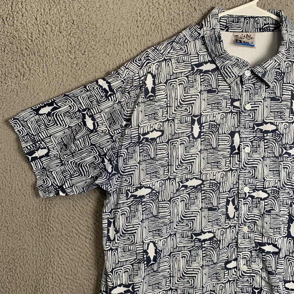 Camisa Salt Life Para Hombre Extra Grande Manga Corta Tiburón Pez Estampado Completo Nylon Foto 2 de 4