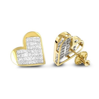 Damen 14K Gold Princess Diamant Herz Ohrringe 0,88ct