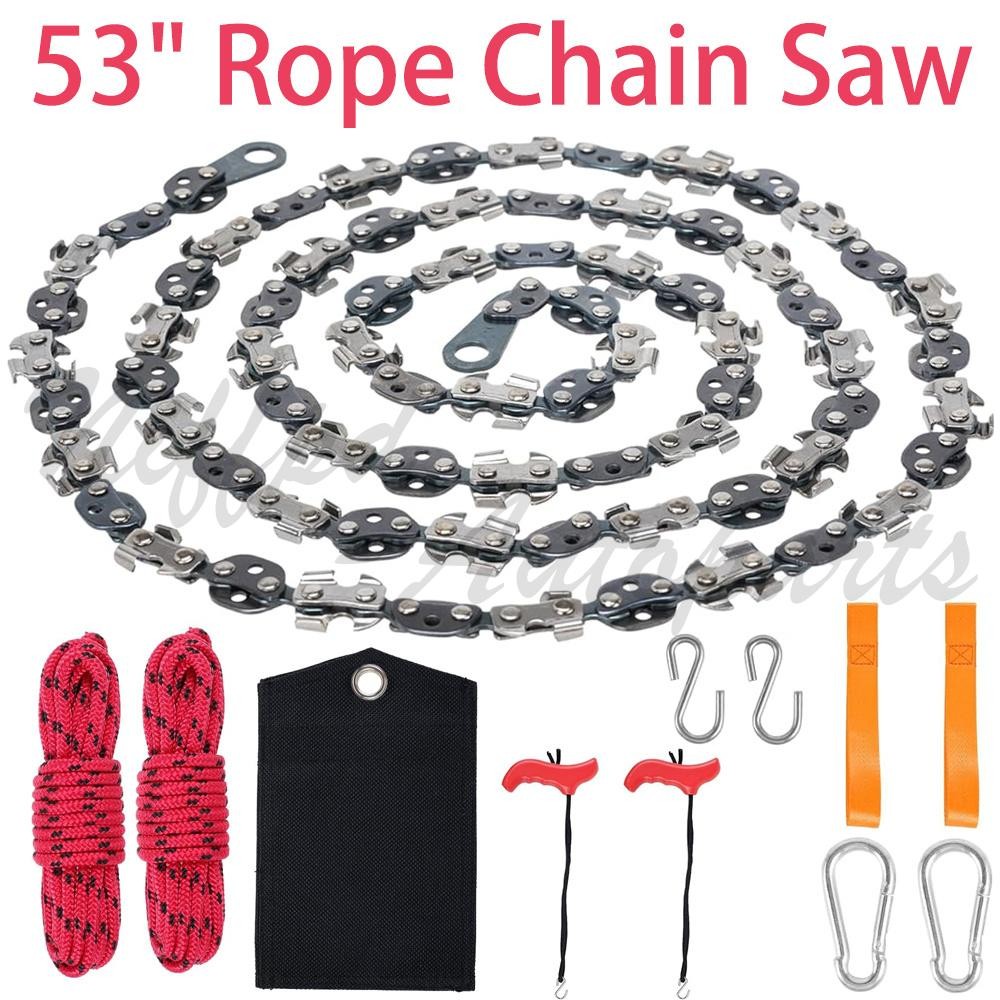 53 Inch Rope Saw, High Reach Tree Limb Hand Rope Chain Saw, 68 Sharp Teeth Blade