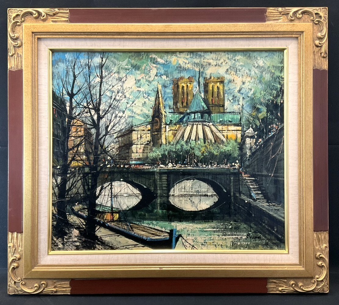 バッシーニ　街　ルイージ　バッシーニ　bassini Luigi Bassini Oil Painting Paris Seine River Notre Dame Landscape