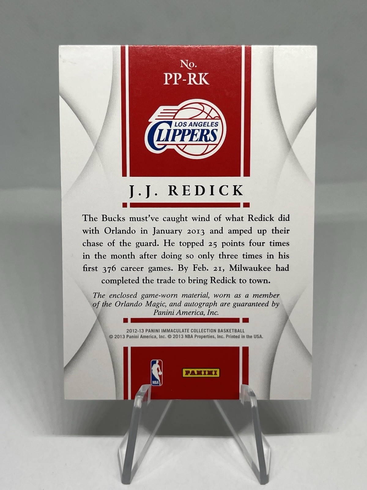 JJ Redick 2012-13 Panini Immaculate Premium Patch Auto 25/25 Chinese Red J.J. view 6