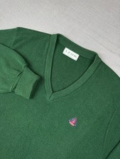 Vintage Izod Acrylic Sweater Mens Large Dark Green V Neck Classic Logo USA Made