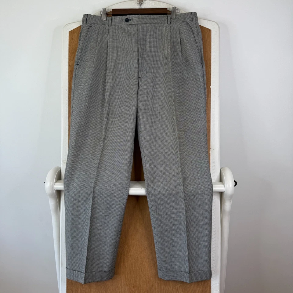 Pantalones Brooks Brothers Para Hombre 38x31 Gris Pata de Gallo Vestido Pantalones Lana Plisada 346 Foto 2 de 4